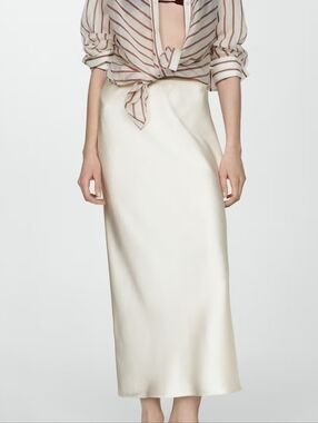 knee length dresses for ladies Mango Pine Overlap Side Slit Maxi Dress in Light Cream